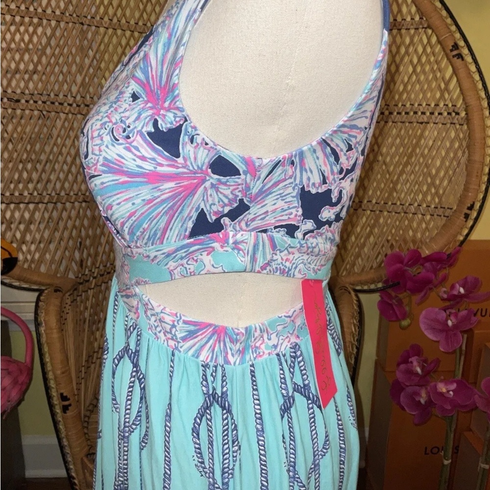 Lilly Pulitzer Marcia Maxi Dress 🦄 Aqua A Frayed Knot Size 2 - Picture 11 of 14